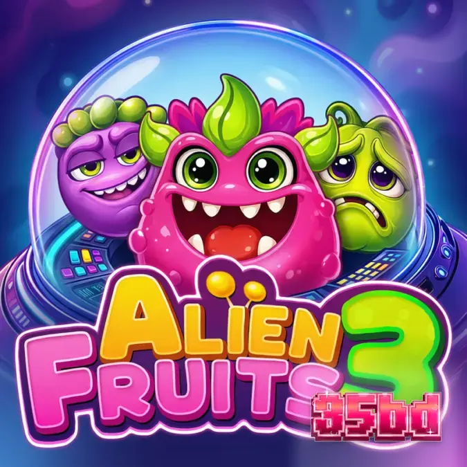 Alien Fruits 3 স্লট গেমের রঙিন মহাকাশীয় গ্রিড এবং ফলের প্রতীক